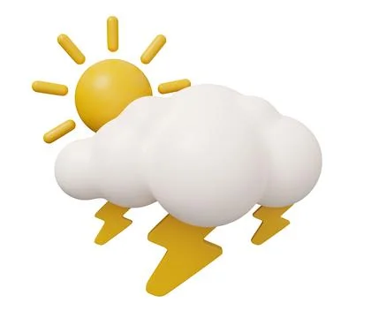 Sun thunderbolt cloud 3d weather. isolated minimal 3d render illustration i.. Stock Illustration