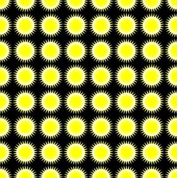 Sun tile seamless pattern. Yellow suns on black background. Stock Illustration