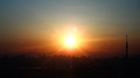 The Sun, Tokyo Skytree, and Mount Fuji Stock Footage 327615388