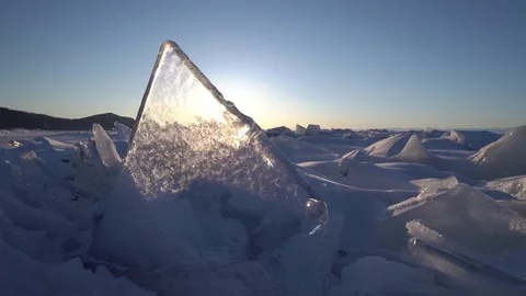Sun transparent reflection Iceberg rock Baikal lake Russia Pure clean ice  Stock Footage 81764585