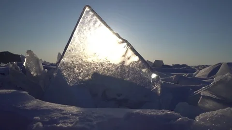Sun transparent reflection Iceberg rock Baikal lake Russia Pure clean ice  Stock Footage 81764709