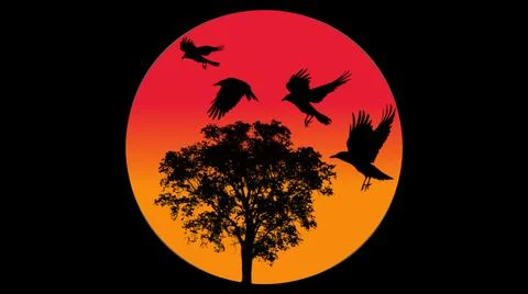 Sun Tree Birds Icon Shadows Illustration Photos Back Background Stock Illustration