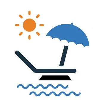 Sun, umbrella, beach, beach bed, summer day icon Stock Illustration