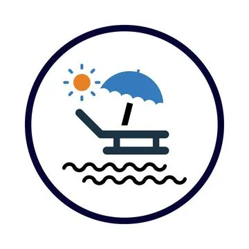 Sun, umbrella, beach, beach bed, summer day icon Stock Illustration