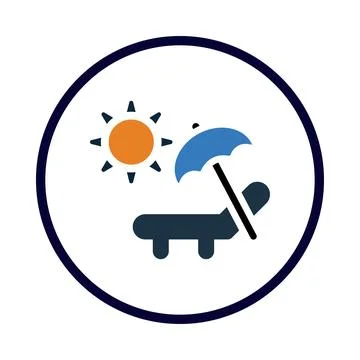 Sun, umbrella, beach, beach bed, summer day icon Stock Illustration