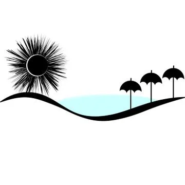 Sun with umbrellas isolated on white background. Stock Illustration