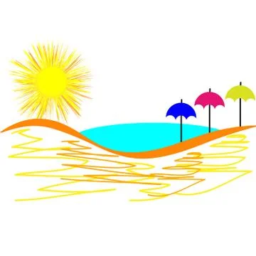 Sun with umbrellas isolated on white background. Stock Illustration