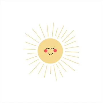 Sun. Vector funny sun in flat design. Happy smiling sun. Hand drawn Funny happy Stock Illustration