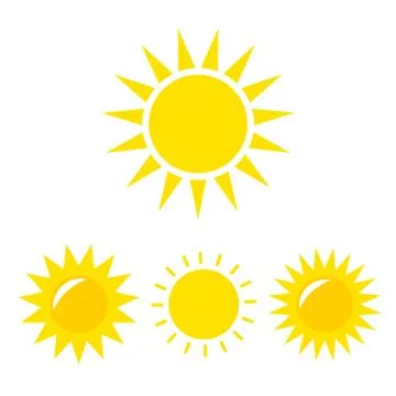 Sun Vector icon. Sun Vector doodle illustration. Sun Vector icon yellow set Stock Illustration