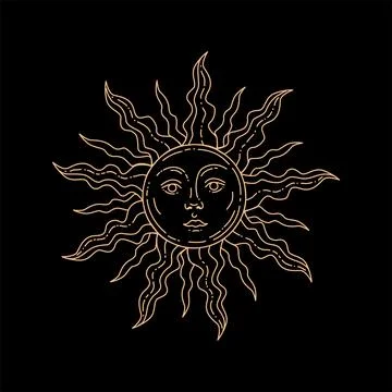 Sun vector linear illustration. Hand drawn celestial illustrations. Design eleme Stock Illustration