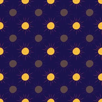Sun vector seamless pattern design on dark blue background Stock Illustration