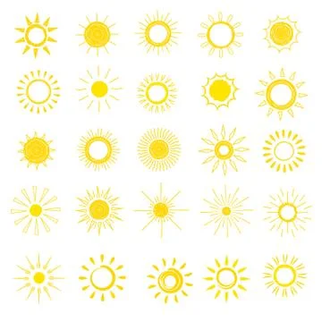 Sun vector sunny icon with yellow sunlight and sunshine light heat graphic Иллюстрация