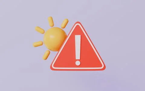 Sun warning icon, High temperature warning sign, Exclamation mark Stock Illustration