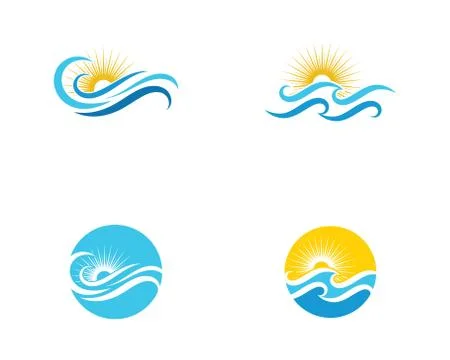 Sun With Water wave icon vector Stock Illustration