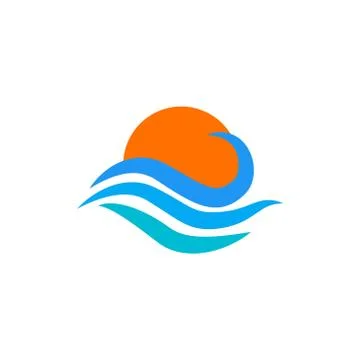 Sun with water wave vector graphic design illustration Stock Illustration