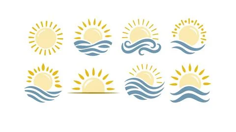 Sun Wave Icon Vector set, Logo Pictogram Light Summer Sea Ocean Beach Vacat.. Stock Illustration