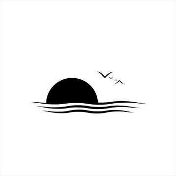 Sun, waves, and a flock of birds. Stock Illustration