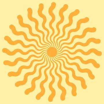 Sun with wavy rays, a symbol good weather and good mood, vector yellow sun with Stock Illustration