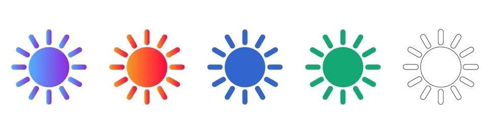 Sun Weather Icon Set in Gradient and Outline Styles Stock Illustration