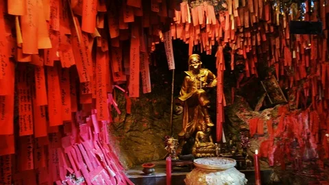 Sun Wukong monkey god statue in Chinese temple at Koh Sichang, Chonburi, Thai Stock Footage 90277572