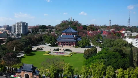 Sun Yat-sen Memorial Hall complex in Guangzhou, aerial Stock Footage 345819497