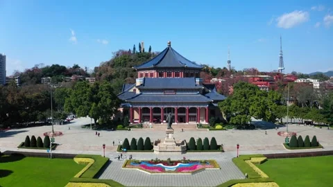 Sun Yat-sen Memorial Hall complex in Guangzhou, aerial Stock Footage 345819598