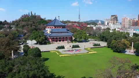 Sun Yat-sen Memorial Hall complex in Guangzhou, aerial Stock Footage 345819802