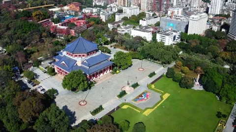 Sun Yat-sen Memorial Hall complex in Guangzhou, aerial Stock Footage 345819919