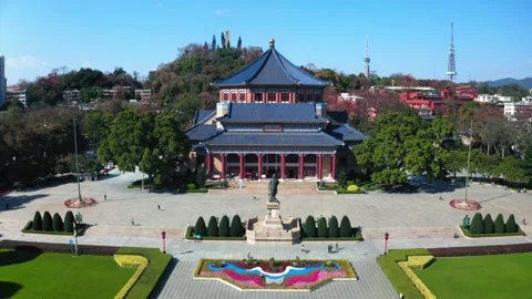 Sun Yat-sen Memorial Hall complex in Guangzhou, aerial Stock Footage 345819969