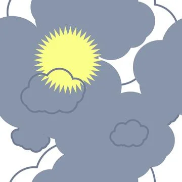 The sun is yellow and gray clouds in the pattern. Stock Illustration