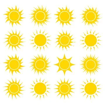 Sun yellow symbol collection. Vector illustration isolated on white backgroun Stock Illustration