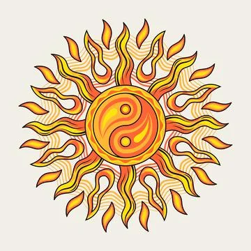 Sun with ying yang symbol. Concept of harmony Stock Illustration