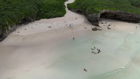Sunayama Beach – Iconic Arch and White Sands from Above 스톡 동영상 309510162