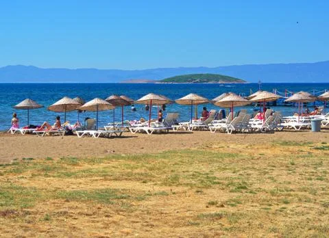 Sunbath area Egean coast Stock Photos