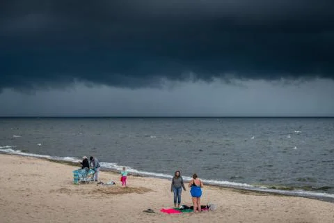 Sunbathers on a beach in Sarbinowo Stock Photos