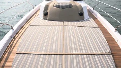 Sunbathing area at the bow of a boat Stock Footage 71834490