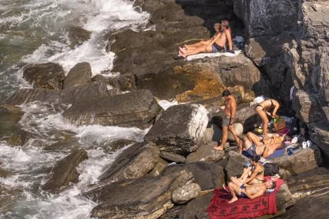 Sunbathing on giant rocks Stock Photos