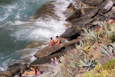Sunbathing on giant rocks Stock Photos