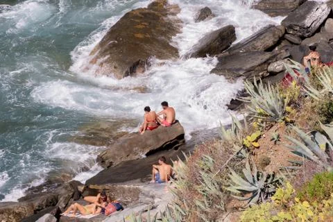 Sunbathing on giant rocks Stock Photos