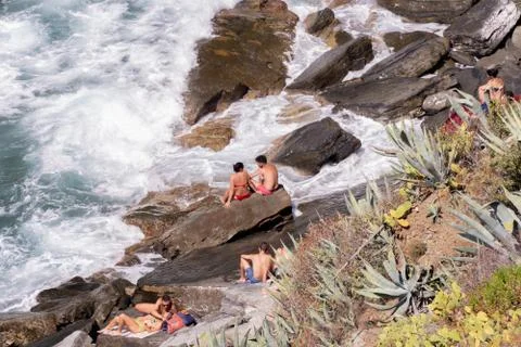 Sunbathing on giant rocks Stock Photos