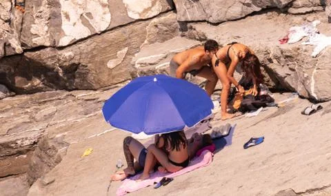 Sunbathing on giant rocks Stock Photos