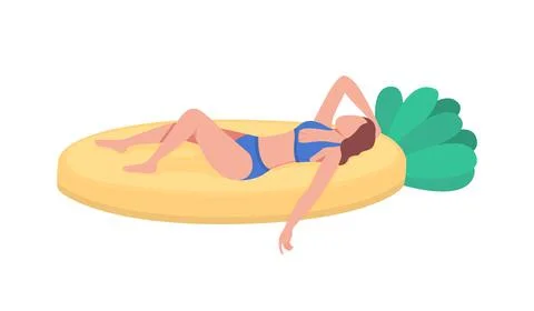 Sunbathing in inflatable pineapple float flat color vector faceless character Stock Illustration