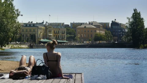 Sunbathing in Karlstad Sweden Stock Footage 94561783