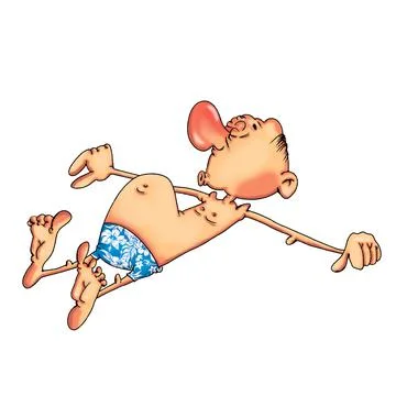 Sunbathing man in colored swimming trunks. Illustration on white background Stock Illustration