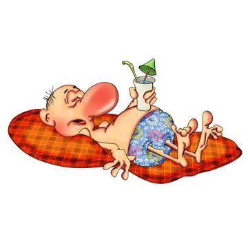 Sunbathing Man Sleeping on an inflatable mattress. Illustration on white back Stock Illustration