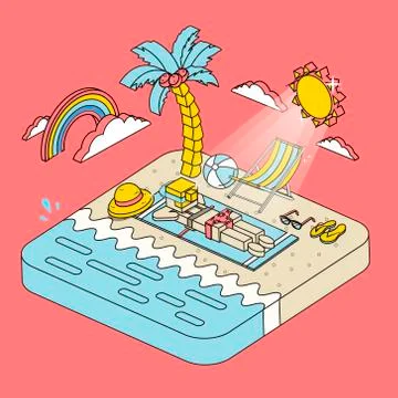 Sunbathing scene in line style Stock Illustration