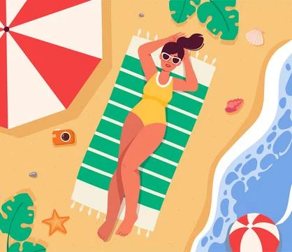 Sunbathing woman vector concept Stock Illustration