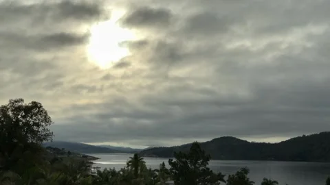 Sunbeam Breaking Through Storm Clouds Lake Calima Colombia Tropical Palm Stock Footage 341376231
