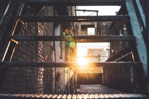 Sunbeam crossing the steps Stock Photos