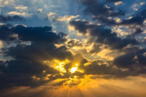 Sunbeam ray light cloud sky twilight color Stock Photos